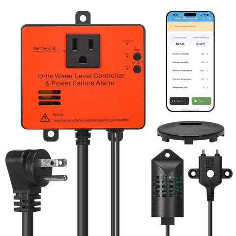 WiFi Power Failure And Water Leak Alarm with Auto Shutoff, 110dB siren, app interface, sensors for real-time monitoring