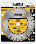 Flexvolt 9 Inch Diamond Cutting Wheel For Masonry And Concrete With Seven Eighths Inch Arbor 6600 Max RPM in packaging