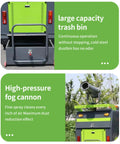 Haul Heavy Debris With Ease Using This Industrial Electric Ride On Street Sweeper Machine Equipped With A Powerful Vacuum Dust Control System And Full Enclosure Perfect For Warehouses Garages And Outdoor Commercial Spaces. Large capacity trash bin with cold steel dustbin visible from rear.