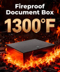 Fireproof Document Safe Box With Key Lock 1300°F surrounded by flames, heavy duty portable lock box for home or travel.