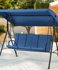 Three Seat Patio Swing With Removable Cushions And Adjustable Weather Resistant Canopy For Backyard Porch And Garden In Blue Fabric
