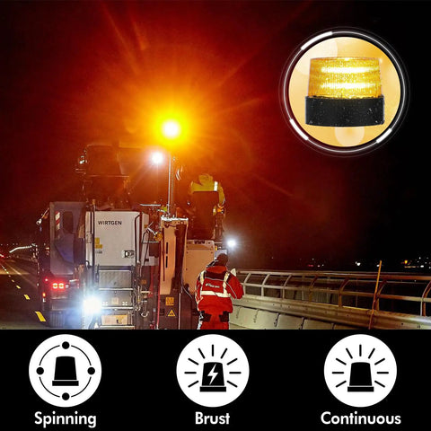Rock Solid Amber Led Strobe Beacon With Usb Rechargeable Power And Heavy Duty Magnetic Mount For Cars Trucks And Emergency Vehicles. Spinning amber light on a vehicle at night.