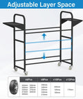 Ultimate Garage Game Changer Heavy Duty Tire Storage Rack with adjustable layer space to organize up to four wheels.