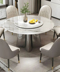 Top Shelf Faux Marble Round Dining Table With Effortless Spin Lazy Susan Turntable Solid Black Metal Pedestal Base For Modern Kitchen Gatherings Accommodates Four Guests Without Extra Chairs, with elegant chairs and centerpiece.