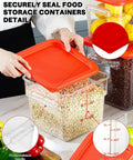 Clear 4 Quart Food Storage Container Set With Red Lids, 4 Pack Square Containers BPA Free Hot And Cold Resistant showing lid use.
