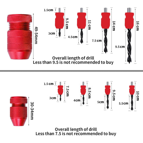 Adjustable Drill Depth Stop Collar Set For Drill Bits, Aluminum Ring Fits 5/64 to 3/16 Inch and 15/64 to 7/16 Inch shown with size measurements