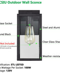 2 Pack Outdoor Wall Lanterns, 11 Inch Modern Farmhouse Exterior Sconces With Clear Glass, Textured Black Porch Lights For House Garage Patio, E26 Base, ETL Listed, Easy Install, Boost Your Curb Appeal With Symmetrical Pair