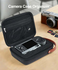 Heavy Duty Hard Eva Case With Removable Soft Foam For Kickass Shockproof Camera And Drone Storage Featuring Crush Resistant Oxford Exterior And Road Ready Travel Shield with a camera inside, on a wooden surface.