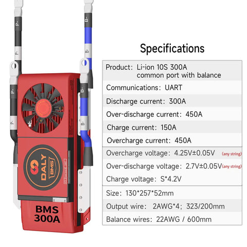 Kickass 10S 36V Smart BMS With Bluetooth Wireless Control And 300 Amp Continuous Rating For Lithium Ion 18650 Battery Packs specifications and details.