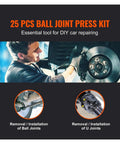 Hella Durable Ball Joint Press Kit With Robust C Frame Design For Smooth Suspension Repairs, 25 pcs for DIY car repairs.