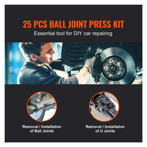 Hella Durable Ball Joint Press Kit With Robust C Frame Design For Smooth Suspension Repairs, 25 pcs for DIY car repairs.