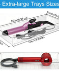 4 Pack 15x6 Inch Extra Large Clear Plastic Drawer Organizer Trays with hair tools, shown with measuring dimensions