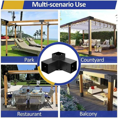 Beefy Heavy Duty Pergola Kit With 3 Way Corner Gazebo Brackets For Patio Backyard Outdoor DIY Hardware, Stable Support, Weatherproof, Sloped Roof Drainage Design, Easy Install