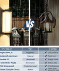 Comparison of Rock Solid Black 24W Outdoor Wall Light Fixture IP65 Waterproof and traditional lantern for brightness and durability.