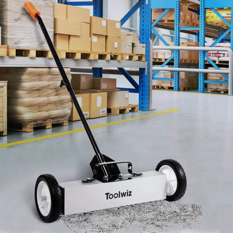 18 Inch Magnetic Sweeper With 26 Lbs Pull Rolling Wheels And Telescoping Extension Handle For Quick Debris Release