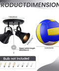 Two Light Black Track Lighting With Pull Chain Industrial Adjustable Ceiling Light Fixture dimensions shown with a volleyball for scale.