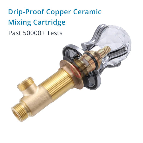 Drip-proof copper ceramic mixing cartridge with crystal handle for Waterfall Bathroom Faucet For 8 Inch Widespread 3 Hole Vanity Deck Mount