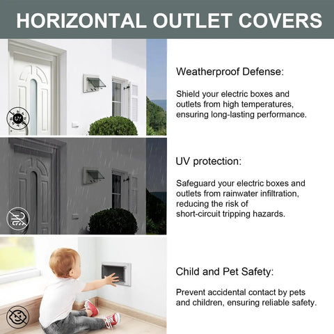 Heavy Duty Horizontal Outdoor Outlet Cover With Type 3R No Fuss All Season Weather Seal For Rain Soaked Zones And IN Box Compatible Recessed Electrical Receptacle Easy Install Cover Plate, UV protection features.