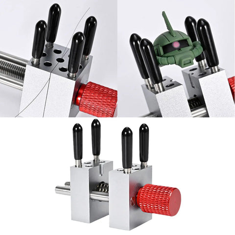 Aluminum Four Post Clamp Tool For Fine Assembly And Small Part Positioning, Handy Portable Manual Repair Fixture For Detail Work, mounted on workbench