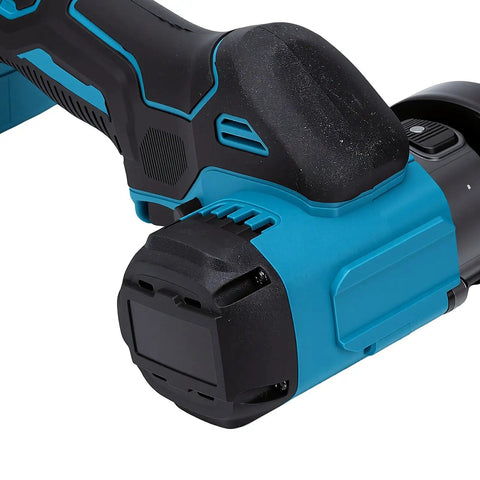 Close-up of the handle and motor unit of the Two In One Cordless Circular Saw That Morphs Into An Angle Grinder, showcasing design details.