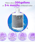 Alkaline Replacement Water Filter For Home Use, Easy Install And 200 Gallons Of Clean, Great Tasting Water, Raises pH To 9.0, Shields Against 99.99 Percent Contaminants, Preserves Beneficial Minerals, Made In The USA. Image of cylindrical filter, text highlighting alkaline level and contaminant removal.