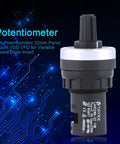 Panel Mount 10K Potentiometer For Variable Speed Drives VSD VFD Inverter Control Rotary Knob, Easy Screw Terminal Install, No Soldering Needed, Exponential D Type Adjustment For Precise Speed Tuning 22mm black plastic