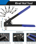 Front view of Eoppen rivet nut tool kit with blue handles, carbon steel, includes 7 mandrels and carry case.