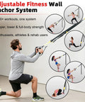 Crush Your Daily Reps With This Solid 40 Inch Adjustable Resistance Band Wall Anchor Featuring 37 Locking Positions For Complete Home Gym Full Body Workout Sessions, showing a user engaging with the anchor.