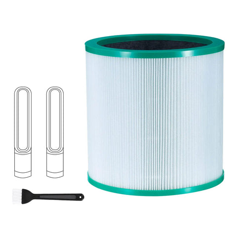 Replacement Air Purifier Filter For Dyson Compatible Tower Purifier And Pure Cool Link Models TP01 TP02 TP03 AM11 BP01 Totally Easy Fit High Quality HEPA Filter Compare To Part 96812603, shown with outer green rim and included brush