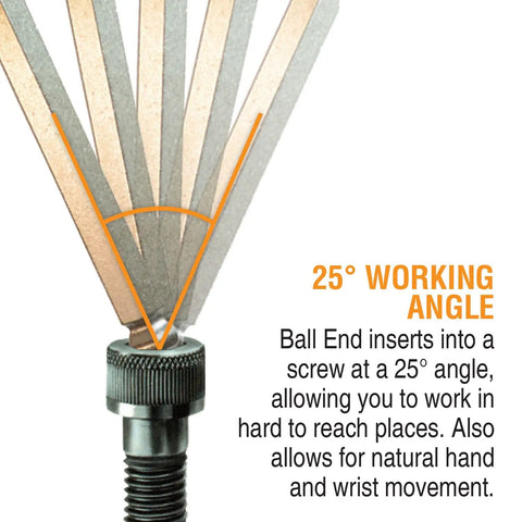 Ball End L Wrench Set Double Pack With ColorGuard 22 Piece Ultra Long Arm Allen Keys showing 25-degree working angle.