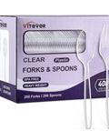 Box of 400 Count Heavy Duty Plastic Utensils Set Disposable Forks and Spoons Party Ready Cutlery for Big Gatherings