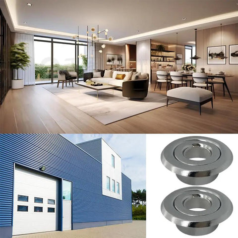Six Pack Heavy Duty Fire Sprinkler Head Covers With Slick Electroplated Coating And Adjustable Height Flush Mount Design For Corrosion Resistant Ceiling Trim That Looks Sharp in modern interior.
