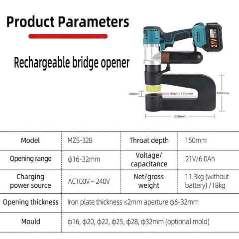 Pro Grade Cordless Hydraulic Punch Kit With 6000mAh Battery and Six Die Sets, product specifications view