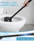 Extended 21 inches long handle for Two Pack Heavy Duty Toilet Plunger With Wall Mount Holder for fast clog clearing.