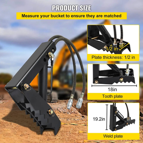 18 Inch Hydraulic Excavator Thumb With Adjustable Length And Angle, Beefy Heavy Duty Steel Wood Grabber Attachment detailed view