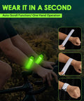 Person wearing Rechargeable LED Armband Set For Night Safety, 2 Pack High Visibility Slap Wristbands on bicycle ride at dusk