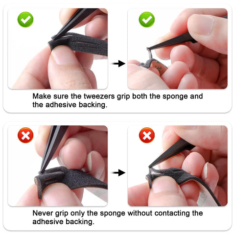 Top Shelf Precision Cut Light Seal Foam Sponge Replacement Kit for Olympus OM, showing proper handling with tweezers.
