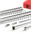 Half Inch Drive Socket Set With Deep And Shallow 6 Point Sockets, Ratchet And Beefy Case, 83-Piece From 3/8 To 1-5/16 Inch And 10 To 32 mm For Auto Repair And Home DIY