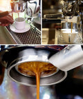 54mm Bottomless Naked Portafilter For Breville Sage Barista Series Espresso Machines including coffee extraction close-up