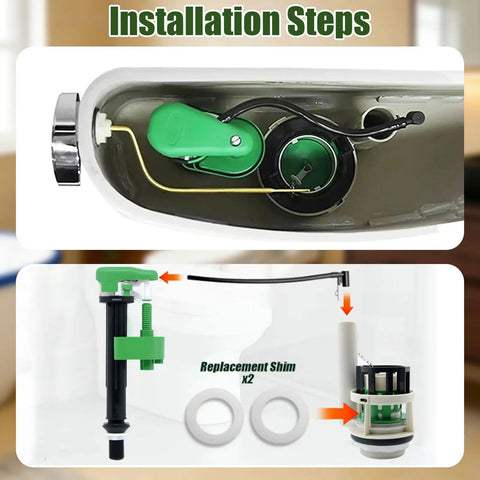 Installation steps showing Solid Three Inch Flush Valve Repair Kit For Toto Two Piece Bathrooms components and assembly.