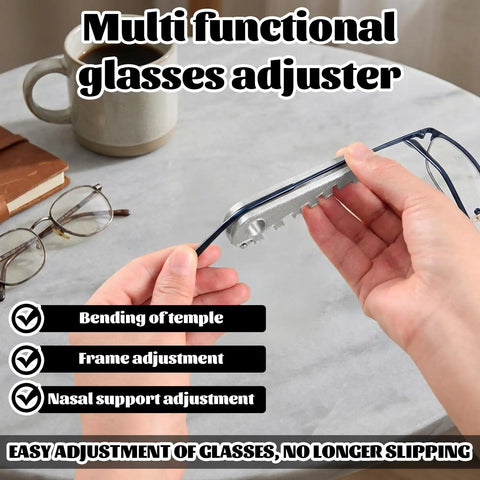 Hands using eyeglass adjustment tools kit for pro grade eyewear repair with complete set for lens tightening and frame maintenance.