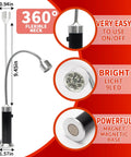Led Grill Light With Magnetic Base And 360 Degree Gooseneck For BBQ Grilling Night Cooking, 9 LED, flexible neck, dimensions shown