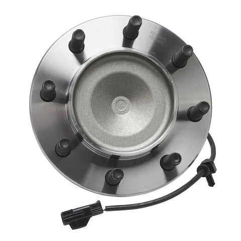 Pair of Premium Front Wheel Bearing and Hub Assemblies for 2003 to 2005 Dodge Ram 2500 and 3500 2WD Trucks with 8 Lug Rims ABS Sensor Wire view from the top.