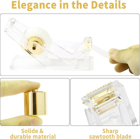 Shiny Gold Tone Office Desk Accessories Set With Acrylic Stapler Tape Dispenser highlight details
