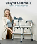 Heavy Duty Shower Chair For Elderly And Disabled With Padded Armrests And Back Adjustable Height Bath Seat built tough, shown during tool-free assembly.