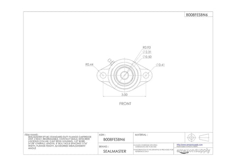 Texas Tough 1/2 Inch Bore Screw Flange Bearing Unit With Cast Iron Housing detailed technical drawing with dimensions.