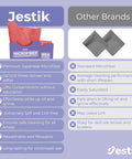 Front view of Jestik microfiber cleaning cloths, pack of 6, crimson red fabric with purple packaging
