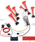 Diagram of Badass Godfather Musical Air Horn With Six Loud Red Trumpets And Heavy Duty 12 Volt Compressor for installation.