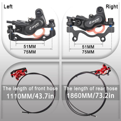 4 Piston Hydraulic Disc Brake Set For E Bike And MTB With Power Off Sensor, Left Front 1100mm, Right Rear 1850mm