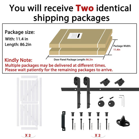 Shipping information for Rock Solid 72X84 K Shape Barn Door Crafted From Premium Kiln Dried MDF With Full Hardware Kit.